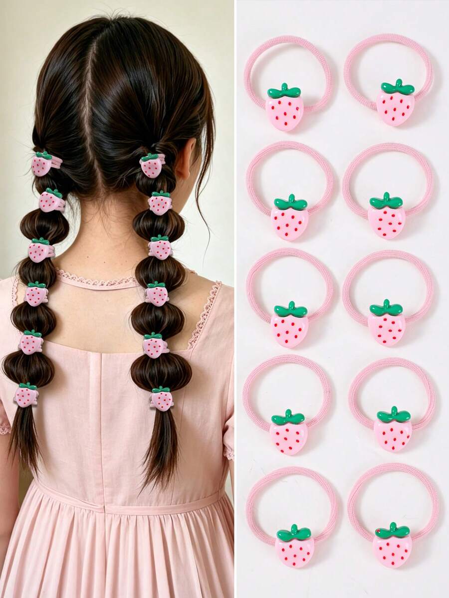 10 buah Ikat Rambut Stroberi Kartun Merah Muda untuk Anak Perempuan, Ikat Rambut Mini Kecil Sederhana, Aksesori Rambut Lucu dan Serbaguna untuk Rambut Tipis, Tidak Merusak, Tali Rambut Tahan Lama dengan Elastisitas Tinggi, Cocok untuk Penggunaan Sehari-hari - MultiWarna - View 1