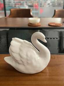 1pc Black & White Swan Figurine, Creative Decor, Perfect For Living Room, Study Or Animal-Shaped Succulent Arrangement - B - View 1