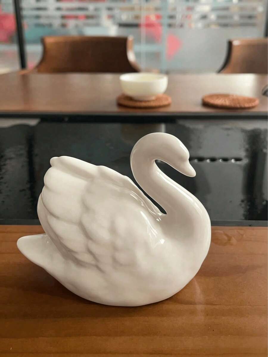 1pc Black & White Swan Figurine, Creative Decor, Perfect For Living Room, Study Or Animal-Shaped Succulent Arrangement - B - View 1