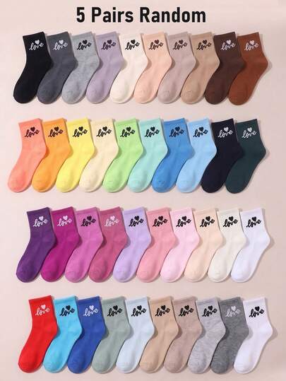 5 pares de calcetines de tripulación aleatorios para niños, con estampado de letras de amor & corazón, calcetines lindos, recuerdos de fiesta para niños, regalos de Pascua para niños y regreso a la escuela