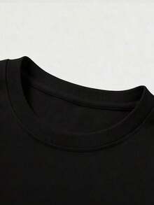Casual And Versatile Short-Sleeved T-Shirt With English Slogan Print For Plus-Size Men - Black - View 5