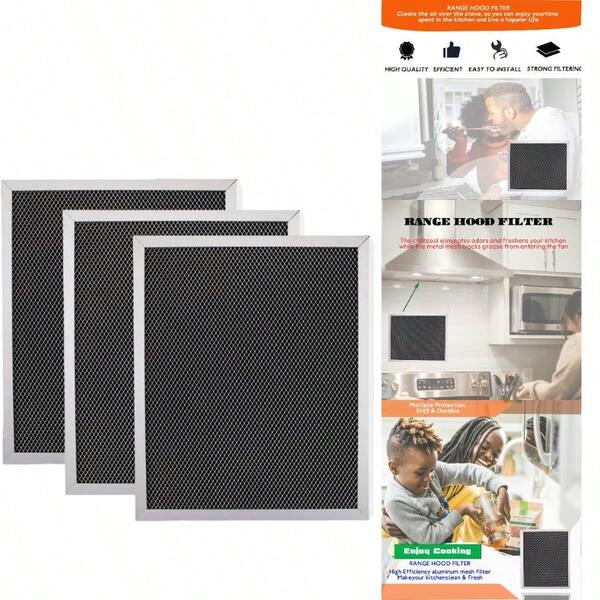 3Pack 97007696 Range Hood Grease Compatible With B-Roan N-Autilus And K-Enmore Stove Vent Fan Charcoal (10.5 X 8.75IN)