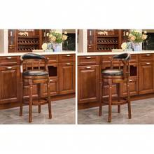 Taburete de bar de madera con tapicería de piel de vaca, giratorio 360°, con respaldo, para la encimera de la cocina, taburete de bar moderno - Negro - Ver 7