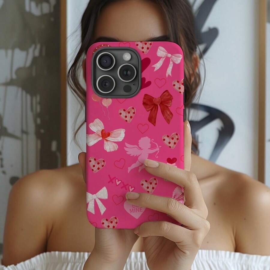 Pink Valentine's Day Phone Case - Coquette Bows, Cute Hearts & Romantic Collage - 1 Piece Of Picture Color - View 1