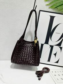 Bolso de mano de cuero genuino tejido a mano para mujer BV Bottega Bang Bang de Andiamo Clutch Campana 2026, nuevo modelo de bolso de hombro tejido a mano, bolso tipo cesta de mano, bolso cruzado de diseño exclusivo de alta gama, bolso de mano. - Café - Ver 3