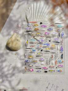 1件可愛海洋生物3D凝膠美甲貼紙，3D立體海豚與章魚美甲貼花，防水女性美甲藝術貼紙 - 彩色 - 查看 3