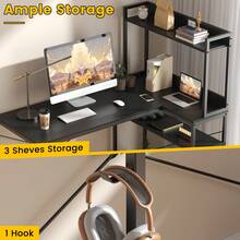 Industrial Computer Desk With Left CPU Stand, Monitor Riser & 3-Tier Shelves – 120cm Gaming Desk With Spacious MDF Top, Home Office Study Table, Writing Desk For Bedroom (Rustic Brown/Black) - Black - View 6
