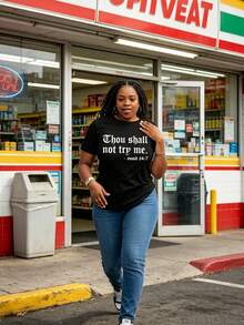 Thou Shalt Not Try Me Slogan T-Shirt Women Crew Neck Medium Stretch Suitable Assertive Style Outdoor - Black - View 4