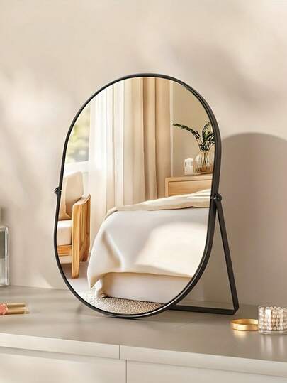 Foldable Tabletop Makeup Mirror, Large Metal Stand Vanity Mirror, Rotatable Metal Makeup Mirror, High-Quality Glass, Fashionable Metal Frame, Tabletop Mirror, Home Mirror/Princess Rotatable Mirror, Frameless Design/Metal Narrow Frame Decor, 360 Degree Rotation, Bedroom & Vanity Mirror, Portable Bathroom Mirror, Home Decor, Bedroom Accessory, Bathroom Decor, Multi-Function Mirror, Suitable For Dorm Room Makeup Mirror