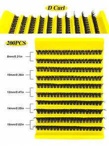 200pcs D Curl Voluminous False Eyelashes, 80D Lashes, D Curl 8-16mm Mixed Natural Eyelash Extensions, Curly Single Lashes, Thin Extension Lashes, Cartoon Style Appearance Lashes - D - View 5