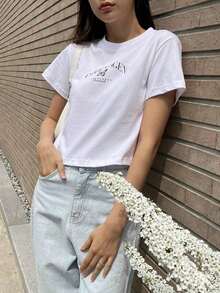 Graphic T-Shirt With Butterfly And Letters - White - View 5