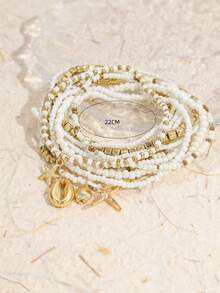 13pcs Personalized Versatile CCB Geometric Square Star Shell Beaded Anklet Set, Simple Fashion Anklets For Women - Gold - View 2