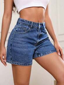 PETITE Pantalones cortos de mezclilla lavada para el verano - Azul lavado oscuro - Ver 5
