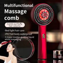 630nm Red Light Massage Comb, 3-Mode Liquid Conduction Hair Care Brush, 5W 1400mAh 3.7V IPX7 Waterproof Scalp Essence Applicator, Anti-Hair Loss Volumizing Hair Care Device - Red - View 1