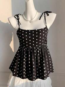 Women's Tank Top With Knitted Polka Dots In White - Negro 2 - View 3