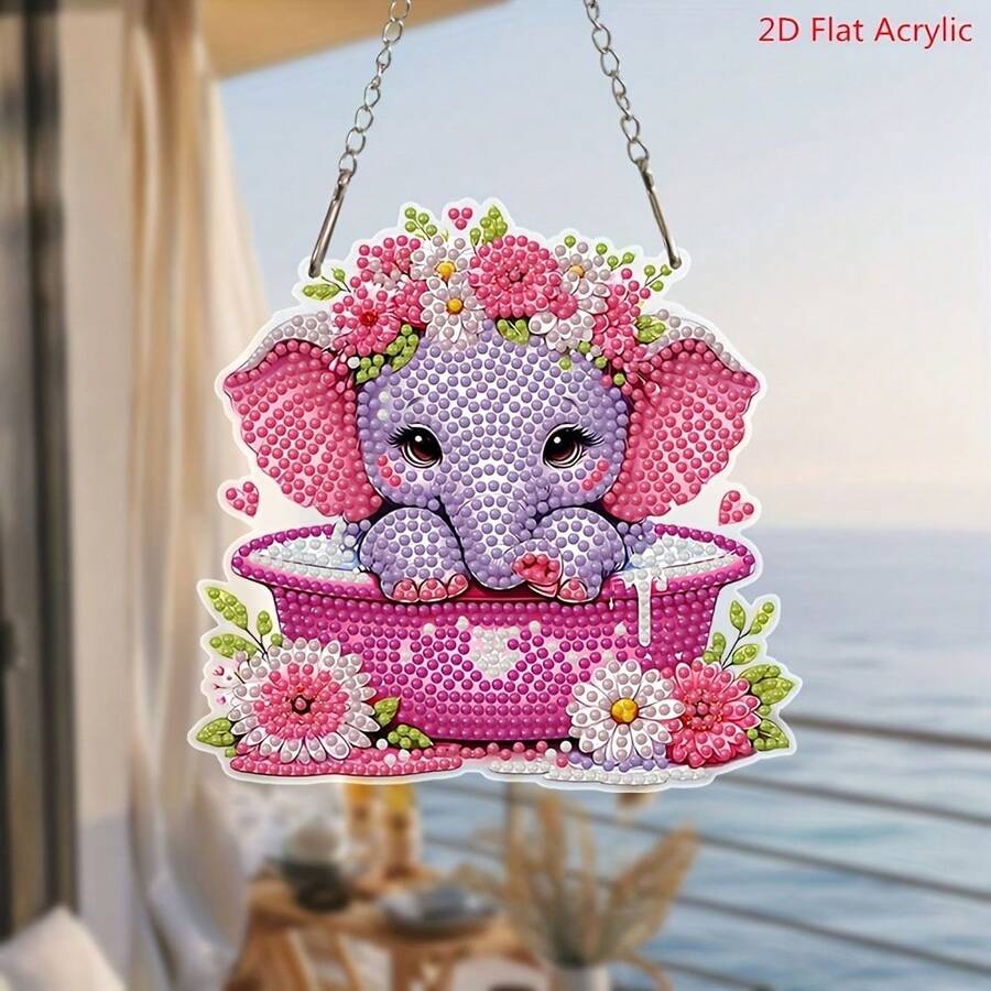 2D Flat, Charming Floral Rhinestone Art Pendant, DIY Diamond Painting Kit, Round Acrylic Rhinestone, Animal Theme, Mosaic Handicraft, Suitable For Garden, Window, Porch, Wall, Room, Study, Home Decor, Diamond Art Craft Set, Home Wall Decor And Gift, 2D Flat - A - View 1