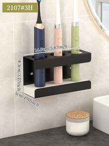 1 pieza Soporte para cepillo de dientes, Organizador de cepillo de dientes eléctrico, Caja de almacenamiento de 3 ranuras para el baño, Soporte multifuncional para cepillo y pasta de dientes - Accesorio de ducha esencial - Negro - Ver 3