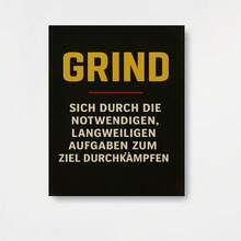 Póster motivacional alemán de 1 pieza con letras GRIND - Arte de pared en lienzo enmarcado vertical dorado sobre negro - Frase en alemán adecuada para decoración del hogar, oficina, sala de estar - Impresión de texto rústico moderno, instalación con gancho - Enmarcado - Ver 1