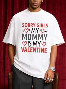 Men's Summer Casual Soft Round Neck Short Sleeve T-Shirt,Valentine's Day Fun Text Heart Print Graphic Suitable For Daily And Casual Wear. - White - View 3