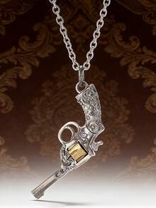 1 pieza Collar con colgante de pistola de estilo punk para hombres, accesorio de diseño único, adecuado para combinar con atuendos diarios, gran regalo para el padre o el novio - Plateado - Ver 1
