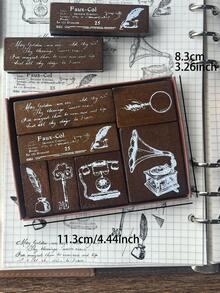 1 Box 7pcs Retro Stamp Set, Rubber Stamps For DIY Scrapbooking Decoration - YZ303's Past - View 7