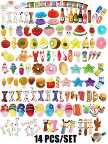 2/4/6/14pcs Cartoon Dog Toys, Suitable For Small Dogs Interactive Squeaky Toys, Chewing & Pulling Toys With Bells For Pets Who Love Chewing - Multicolor - View 16