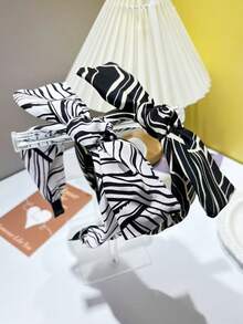 1pc Women's Fashion New Elegant Zebra Striped Bow Headband, Versatile Hair Accessory Hairband - Multicolor - View 6