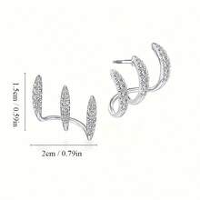 Pendientes elegantes decorados con garra de rhinestone - Accesorio diario hipoalergénico y de moda, regalo de combinación perfecto - Plateado - Ver 3