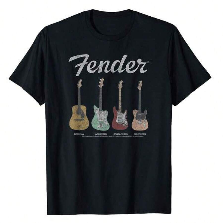 Men Fender Vintage Guitar Lineup T-Shirt Vintage T ShirtsMen ClothesVacation Outfits Men Cotton Shirt Men Size S-XXL - 黑色 - 查看 1
