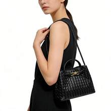 Bolso de mujer de cuero genuino tejido a mano BV Bottega Bang Bang de Andiamo Clutch Campana, bolso de mujer a la moda para otoño e invierno, bolso de mujer tejido versátil, bolso de mano elegante y de alta gama, bolso de hombro de gran capacidad para uso diario. - Marrón - Ver 1