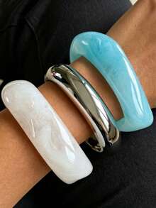 Brazalete asimétrico de resina transparente con diseño geométrico, joyería de brazalete de aleación para mujeres - Multicolor A - Ver 1