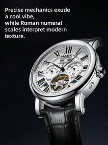 1pc Business Men's Mechanical Watch, Multi-Function Dial With Calendar, Suitable For Vacation And Workplace Gatherings, 6017 - FW-6017 - View 6
