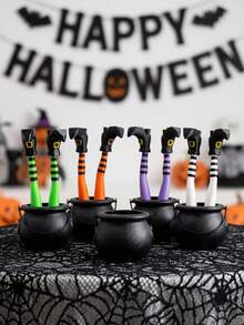 3D Printed Gothic Witch Leg Planter Decoration, Made Of Durable Plastic Material, Suitable For Plant Garden, Lawn, Halloween Atmosphere Decoration, Halloween Party Decoration, Garden Yard Lawn Decoration, Suitable For Halloween Party And Creating Halloween Atmosphere - A - View 1