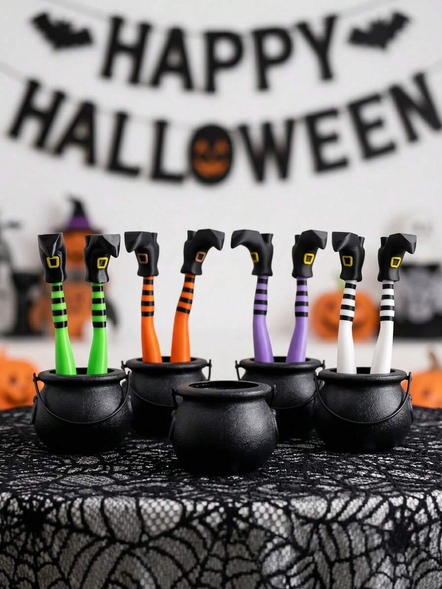 3D Printed Gothic Witch Leg Planter Decoration, Made Of Durable Plastic Material, Suitable For Plant Garden, Lawn, Halloween Atmosphere Decoration, Halloween Party Decoration, Garden Yard Lawn Decoration, Suitable For Halloween Party And Creating Halloween Atmosphere - A - View 1