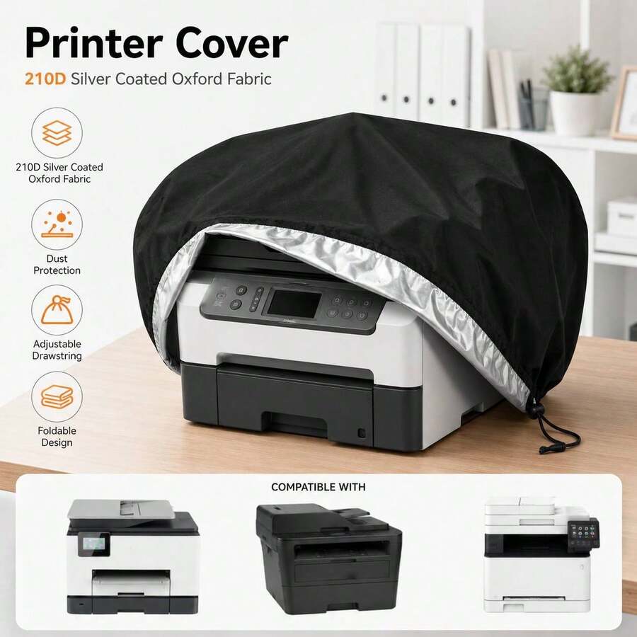 1pc Black 210D Oxford Fabric Printer Dust Cover, With Adjustable Drawstring, Protective Cover Suitable For Home And Office Printers And Copiers - Black - View 1