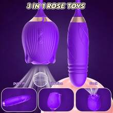 RUIJU 2026 New 3-In-1 Rose Flower Shape Toy Vibrator, Rose Sex Toy With Thrusting G-Spot Vibrators & 10 Sucking Modes For Clitoral And Nipple Stimulation, Anal Double-Ended Dildos, Adult Sex Toys, Romantic Intimate New Year's Gift, Christmas Gifts - 顏色9 - 查看 7