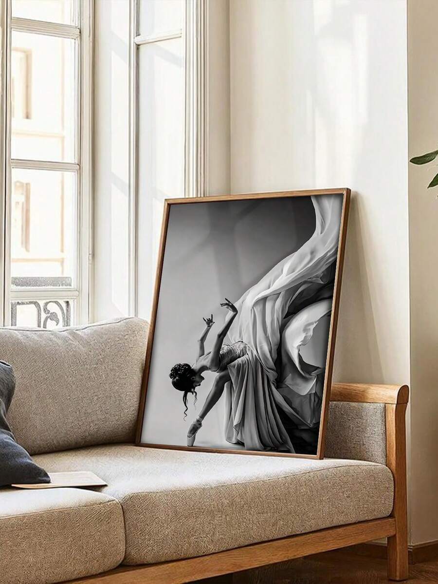1件現代抽象芭蕾舞者帆布藝術品 - 牆面裝飾,採用時尚黑白設計,適合客廳、臥室或廚房。用這件藝術牆飾提升您的生活空間 - 人物 - 查看 1
