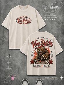 Summer Men 2 Piece Set Creative Washed Graphic Tee T Shirt And Shorts With Vons Dutchs Bear Print And Text For Street Casual Home Outdoor Parties Fathers Day Gift Soft Fabric Breathable Anime Shirt And Shorts Set Y2K Style - quả mơ + đen - Xem 2