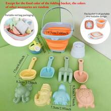 11 pezzi Set divertente per bambini di secchio e setaccio pieghevoli, secchio portatile e pieghevole per spiaggia, sabbia, giochi d'acqua - Multicolore - Visualizzare 8