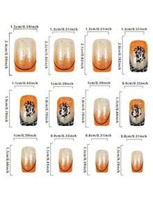 24 Stücke glitzernde Leoparden Herbst Aufklebe-Nägel kurz rund, Fake Nägel mit Leoparden Muster, Komplettabdeckung glänzende Acryl Nägel, süß für Frauen und Mädchen, zum Selbermachen Maniküre Dekoration - Verschiedenfarbig - Übersicht 4