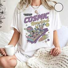 Disney 1PC Licensed  Cosmic Rewind Mickey & Friends Space Roller Coaster" Cartoon Printed Oversized T‑Shirt, Short Disney 100% Baumwoll-T-Shirt - Weiss - Übersicht 1