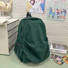 Bolso de mano moderno y versátil para mujer, estilo casual elegante con un toque de alta gama, bolso de hombro estiloso ideal para ir de compras, mochila casual plisada estilo coreano para mujer, nueva mochila de estudiante para el verano de 2026, de pana vintage. - Verde - Ver 2