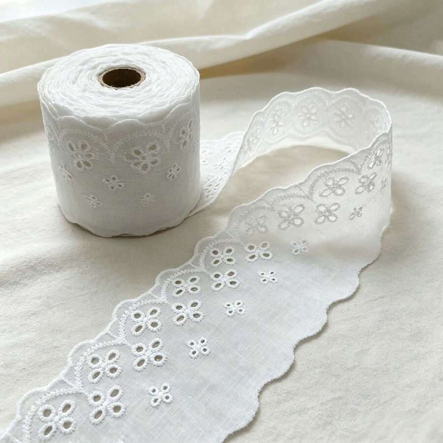 7.5cm 4Y/16Y 純棉刺繡鏤空蕾絲飾邊 白色花卉緞帶,適用於鄉村風縫製圍裙、洋裝下擺、DIY手工藝、居家裝飾布料 - HB1120 - 查看 1