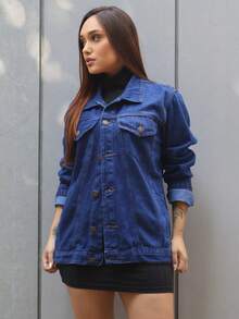 Maxi Oversized Denim Jacket With Pockets, Women's Long Winter - Lisa oscura - Ver 4