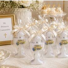 Vela cáliz decorativa Mi Primera Comunión, ceremonia religiosa, incluye bolsa celofán y listón, recuerdo regalo decoración centro mesa personalizada - Blanco - Ver 4