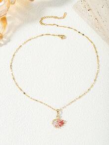 1pc Exquisite Luxury Cubic Zirconia Colorful Swan Gold Pendant Necklace For Women, Suitable For Daily Wear, Dating, Party - Gold - View 7