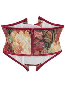 Top de espartilho feminino jacquard vintage com atacadores nas costas, modelador de cintura sob o busto, roupa para o Dia de São Patrício, fantasia de Halloween, lingerie, bralette preto, top para sair - Multicolorido - Ver 4