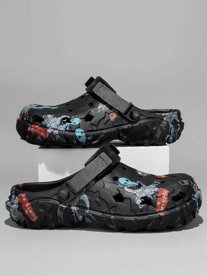 Outdoor Breathable High-Quality Perforated Shoes, Non-Slip Men's Sandals, Lightweight Breathable Beach Shoes, Soft Comfortable Garden Shoes, Thick Sole Durable Men's Casual Shoes, Large Size 36-49 (Handpainted Asymmetrical Pattern Soles)