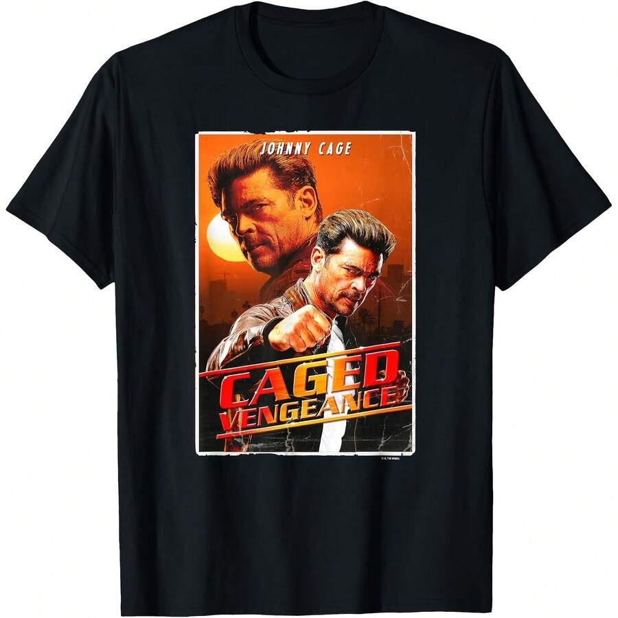 Mortal KombatD 2 Johnny Cage In Caged Vengeance Retro Poster T-Shirt - Black - View 1