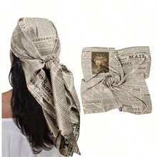 1pcs Square Scarf 35inch Retro Newspaper Print Headscarf Women Casual Fashion Headscarf Square Scarfs - 彩色 - 查看 5
